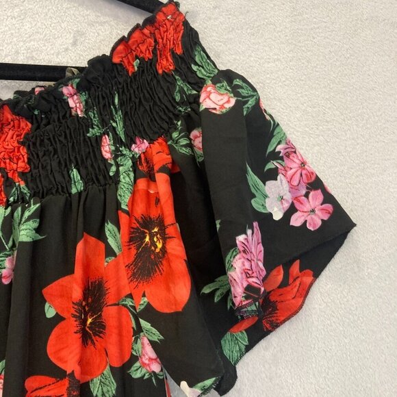 NWT Blush Off the Shoulder Black Floral Jumpsuit Womens 1X Red Lightweight XL - Picture 12 of 16